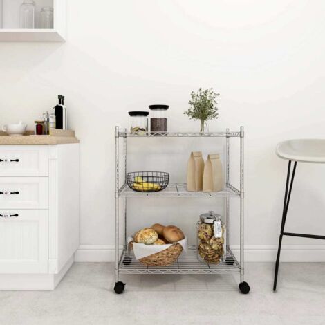 vidaXL 3-Tier Storage Rack with Wheels 60x35x81 cm Chrome 150 kg
