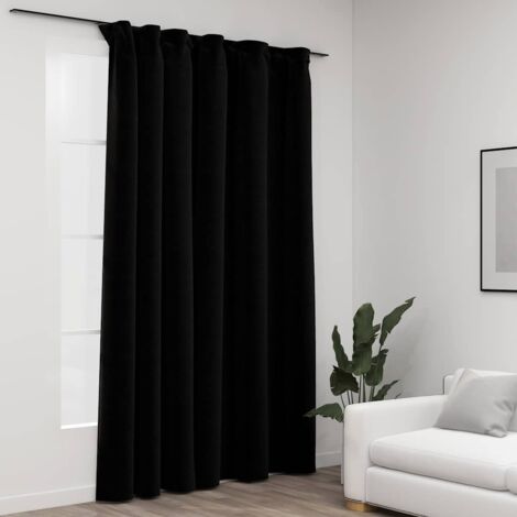 Verdunkelungsvorhang mit Leinenoptik und Haken Schwarz 290x245 cm