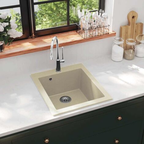 vidaXL Küchenspüle Granit Einzelbecken Beige