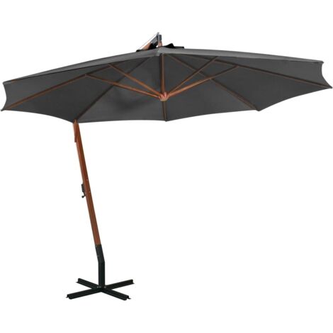 vidaXL Hanging Garden Parasol with Pole Anthracite 3,5x2,9 m Solid Fir Wood