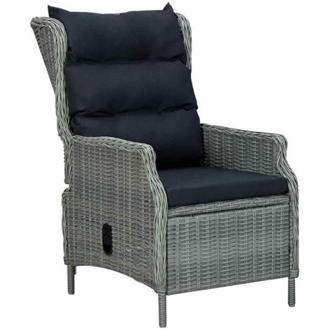 vidaXL Verstellbarer Gartensessel mit Auflagen Poly Rattan Hellgrau