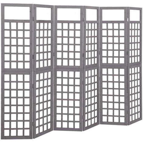 vidaXL 6-Panel Room Divider/Trellis Solid Fir Wood Grey 242,5x180 cm
