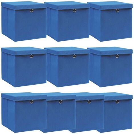 vidaXL Storage Boxes with Lids 10 pcs Blue 32x32x32 cm Fabric