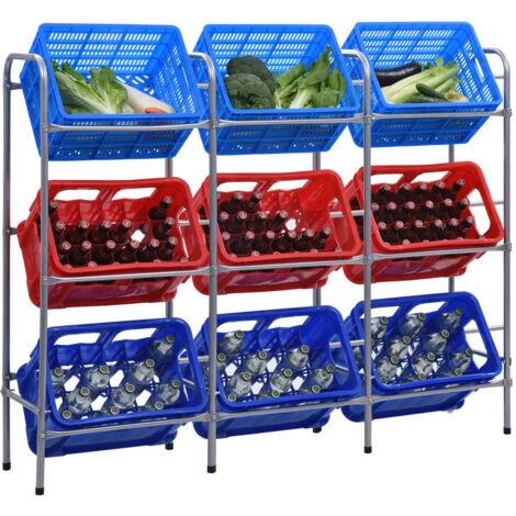 vidaXL Storage Shelf for 9 Crates Silver 145x33x116 cm Steel