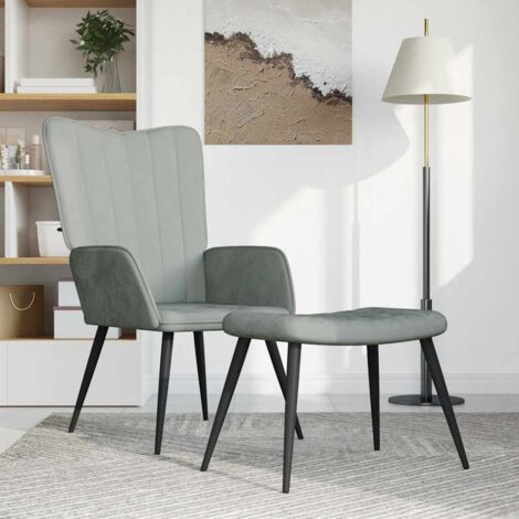 vidaXL Relaxing Chair with a Stool Light Grey Velvet