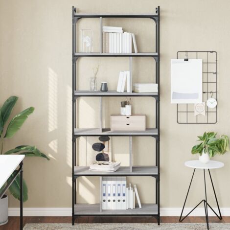 vidaXL Bookcase 6-Tier Grey Sonoma 76x32x192 cm Engineered Wood (1/5)
