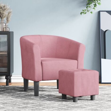 vidaXL Tub Chair with Footstool Pink Velvet