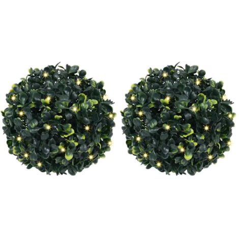 vidaXL Artificial Boxwood Balls with LED Lights 2 pcs Green 22 cm