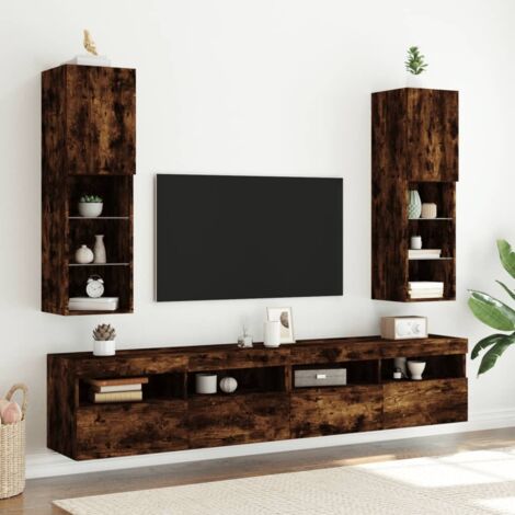 vidaXL 2 Piece TV Cabinet Set with LED Lights Smoked Oak 30,5x30x102 cm