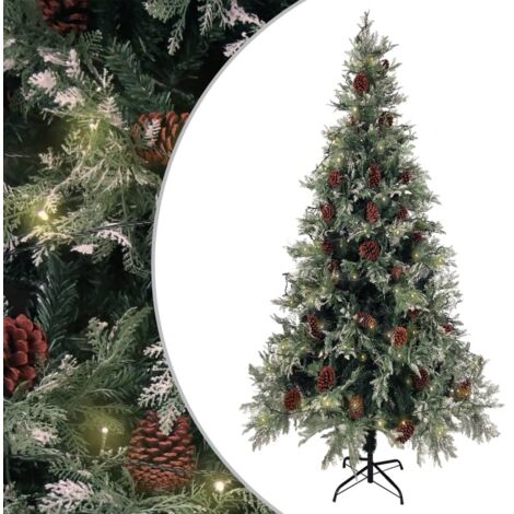 vidaXL Weihnachtsbaum mit Beleuchtung und Kiefernzapfen 225 cm PVC&PE (1/5)