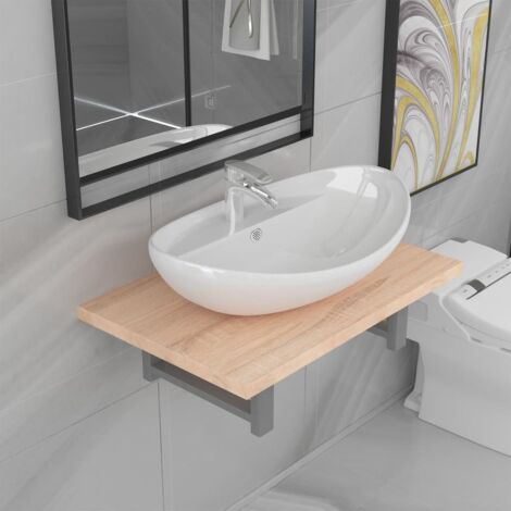 vidaXL Two Piece Bathroom Furniture Set Ceramic Oak (283805+140678)