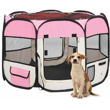 vidaXL Foldable Dog Playpen with Carrying Bag Pink 90x90x58 cm