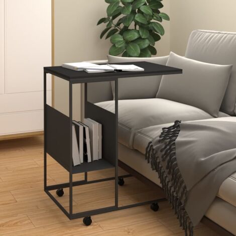 vidaXL Side Table with Wheels Black 55x36x63,5 cm Engineered Wood