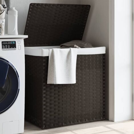 vidaXL Laundry Basket with 2 Sections Dark Brown 53x35x57cm Poly Rattan