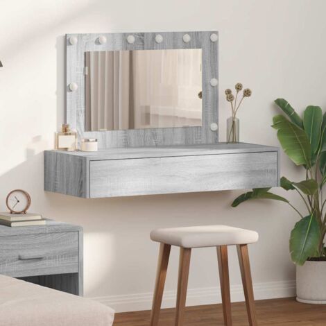 vidaXL Wandhängender Schminktisch mit LED-Lichtern Grau Sonoma