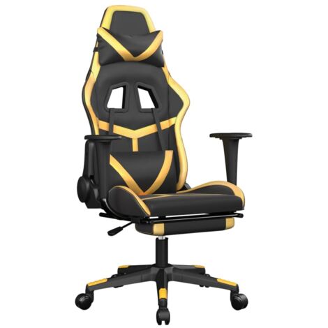 vidaXL Massage Gaming Chair with Footrest Black&Gold Faux Leather