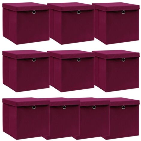 vidaXL Storage Boxes with Lids 10 pcs Dark Red 32x32x32 cm Fabric
