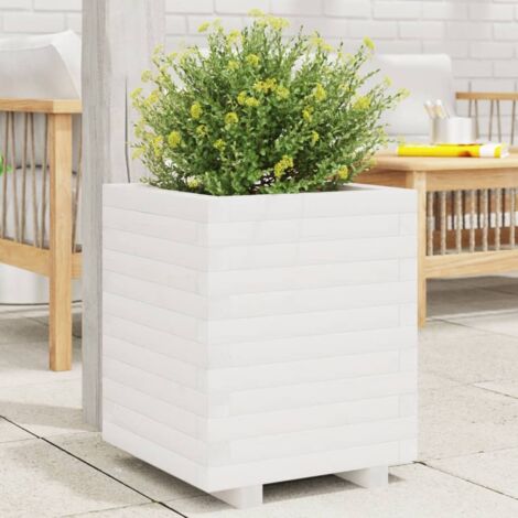 vidaXL Garden Planter White 40x40x49,5 cm Solid Wood Pine
