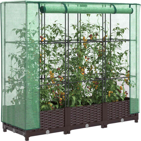 vidaXL Raised Bed with Greenhouse Cover Rattan Look 120x40x123 cm