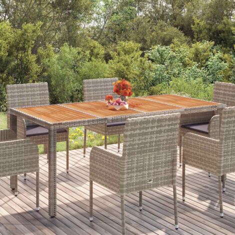 Gartentisch mit Holzplatte Grau 190x90x75 cm Poly Rattan vidaXL