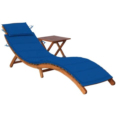 vidaXL Garden Sun Lounger with Table and Cushion Solid Acacia Wood