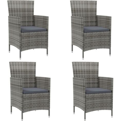 Gartenstühle mit Kissen 4 Stk. Poly Rattan Grau vidaXL