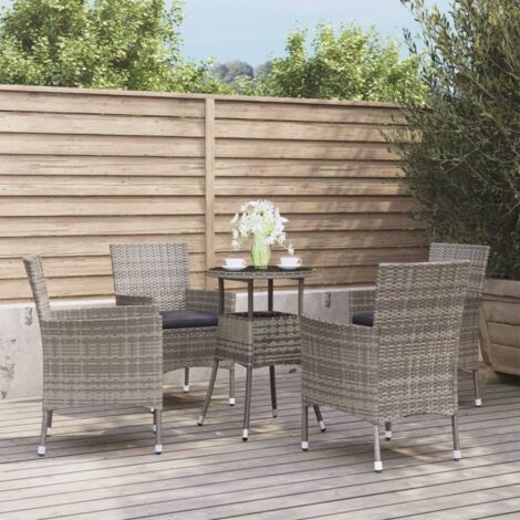vidaXL 5 Piece Garden Bistro Set with Cushions Grey Poly Rattan (1/5)
