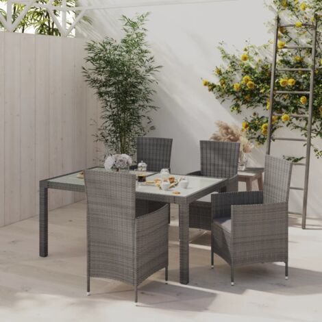 Prolenta Premium 5-tlg. Garten-Essgruppe mit Kissen Poly Rattan