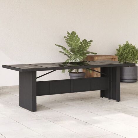 vidaXL Garden Table with Glass Top Black 240x90x75 cm Poly Rattan (1/5)