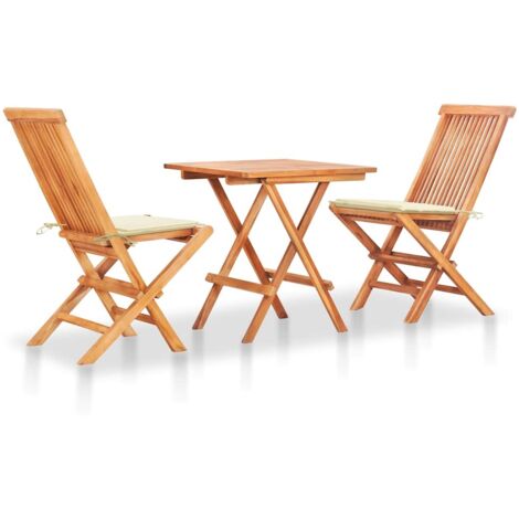 vidaXL 3 Piece Bistro Set with Cream Cushions Solid Teak Wood (1/5)