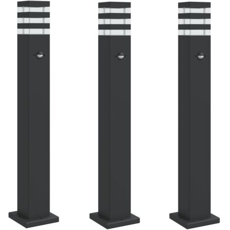 vidaXL Outdoor Floor Lamps with Sensors 3pcs Black 80 cm Aluminium