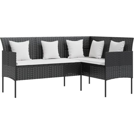 vidaXL L-Form Gartenbank mit Kissen Geflochtene Rattan Schwarz