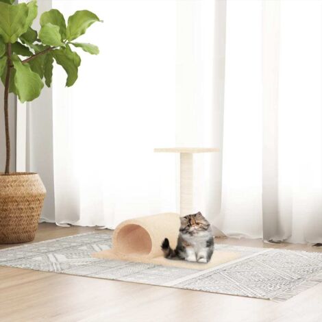 vidaXL Cat Scratching Post with Tunnel Cream 60x34,5x50 cm (1/5)