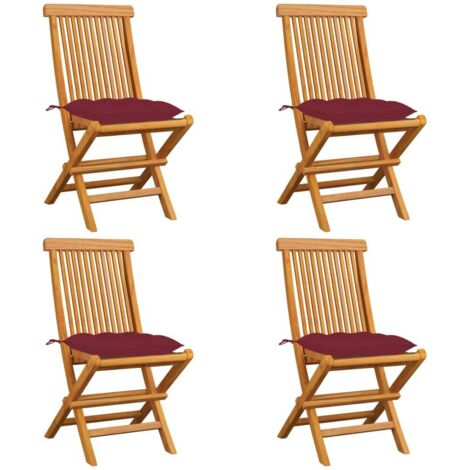 vidaXL Folding Chairs with Wine Red Cushions 4 pcs Solid Teak Wood (43040+314888) (1/5)