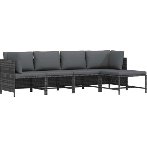 vidaXL 4 Piece Garden Lounge Set with Cushions Poly Rattan Grey