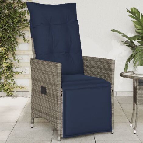 Gartensessel Verstellbar mit Kissen Grau Poly Rattan vidaXL