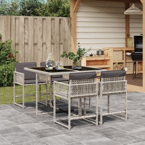 5-tlg. Garten-Essgruppe mit Kissen Hellgrau Poly Rattan vidaXL