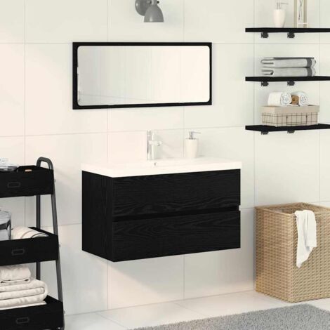 Waschbeckenunterschrank mit eingebautem Waschbecken Schwarz Eiche Holzwerkstoff vidaXL974641
