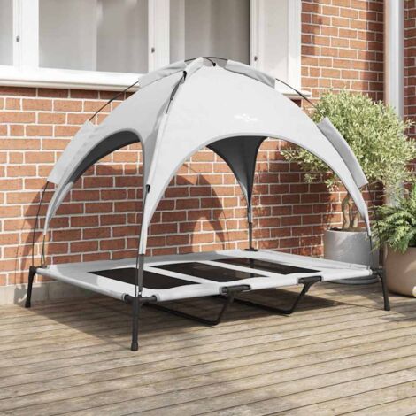 Erhöhtes Hundebett mit abnehmbarem Dach Silbergrau XL Stahl vidaXL249074