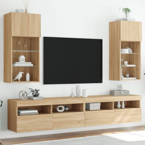 vidaXL 2 Piece TV Cabinet Set with LED Lights Sonoma Oak 40,5x30x90 cm