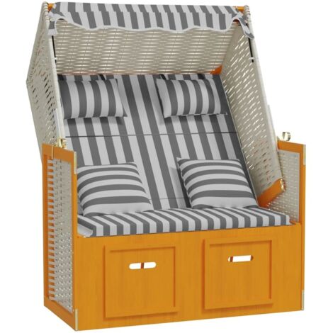 Strandkorb mit Kissen Poly Rattan & Massivholz Weiß & Grau vidaXL
