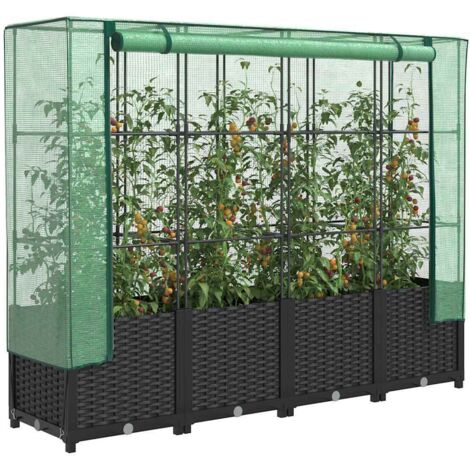 vidaXL Raised Bed with Greenhouse Cover Rattan Look 160x40x138 cm