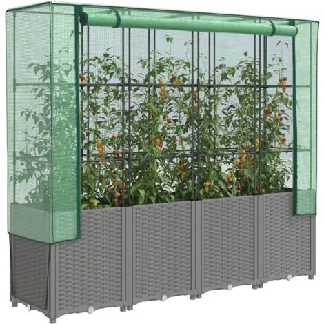 Hochbeet mit Gewächshaus-Aufsatz Rattan-Optik 160x40x153 cm vidaXL