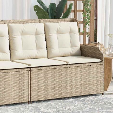 vidaXL Reclining Garden Bench with Cushions Beige Poly Rattan