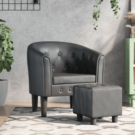 vidaXL Tub Chair with Footstool Grey Faux Leather