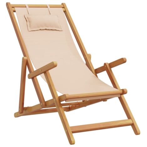 Strandstuhl Klappbar Beige Massivholz Eukalyptus und Stoff vidaXL