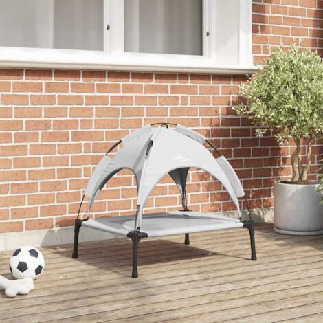 erhöhtes Hundebett mit abnehmbarem Dach Silbergrau Stahl vidaXL297740