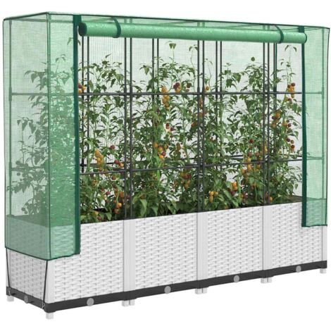 Hochbeet mit Gewächshaus-Aufsatz Rattan-Optik 160x40x138 cm vidaXL