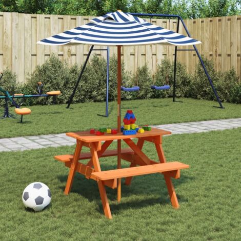 Picknicktisch für 4 Kinder mit Sonnenschirm Massivholz Tanne vidaXL