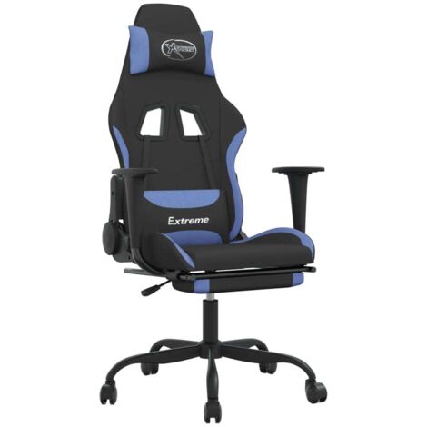 vidaXL Massage Gaming Chair with Footrest Black and Blue Fabric